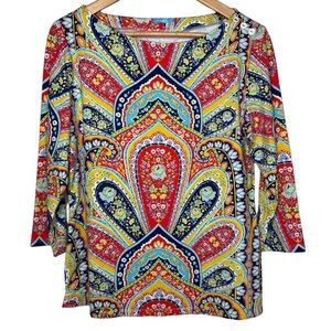 🩷 J.McLaughlin Floral Paisley Print 3/4 Sleeve Top Womens XL Catalina Cloth